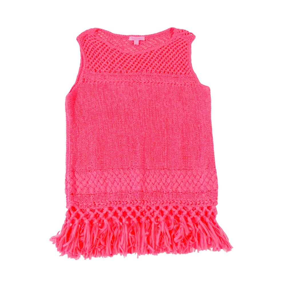 Lilly Pulitzer Neon Pink Fringe Sleeveless Knit Sweater Top Women's Medium